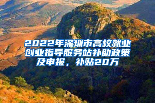 2022年深圳市高校就业创业指导服务站补助政策及申报，补贴20万