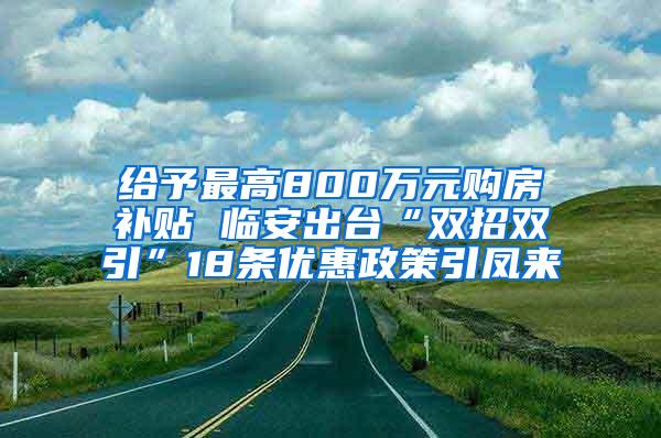 给予最高800万元购房补贴 临安出台“双招双引”18条优惠政策引凤来