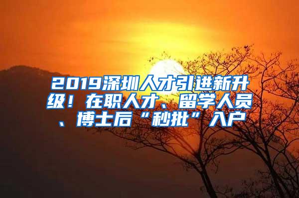 2019深圳人才引进新升级！在职人才、留学人员、博士后“秒批”入户