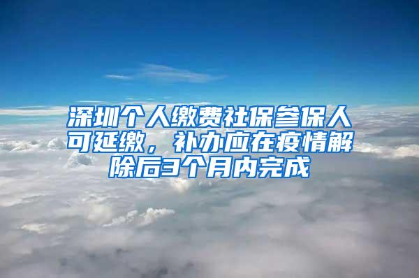 深圳个人缴费社保参保人可延缴，补办应在疫情解除后3个月内完成