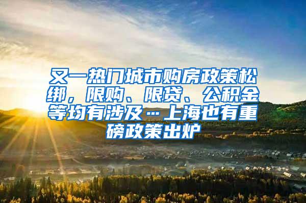 又一热门城市购房政策松绑，限购、限贷、公积金等均有涉及…上海也有重磅政策出炉