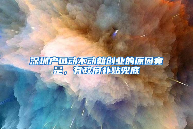 深圳户口动不动就创业的原因竟是，有政府补贴兜底