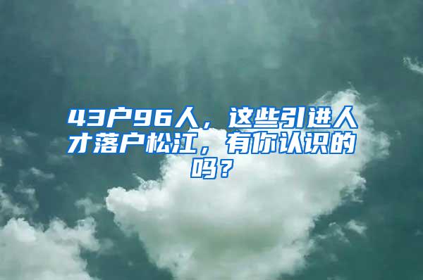 43户96人，这些引进人才落户松江，有你认识的吗？