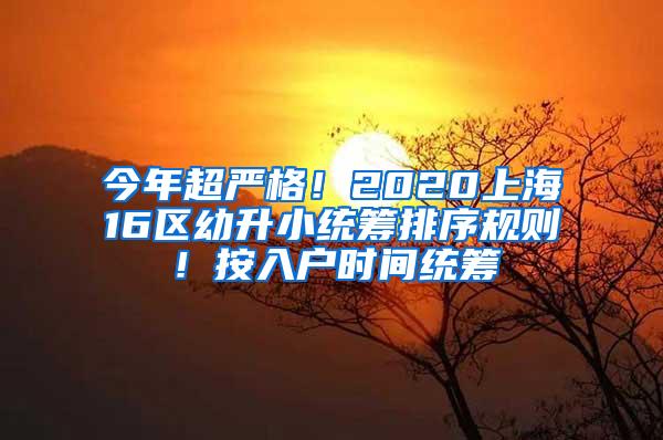 今年超严格！2020上海16区幼升小统筹排序规则！按入户时间统筹