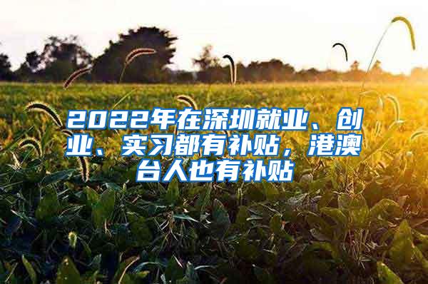 2022年在深圳就业、创业、实习都有补贴，港澳台人也有补贴