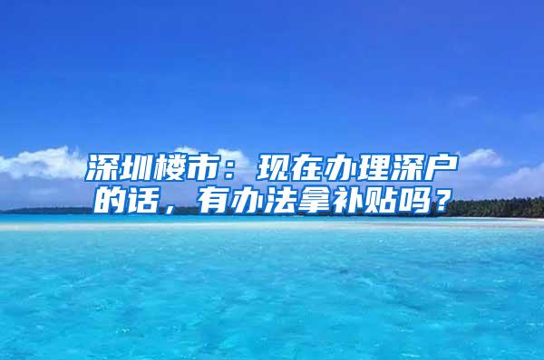 深圳楼市：现在办理深户的话，有办法拿补贴吗？