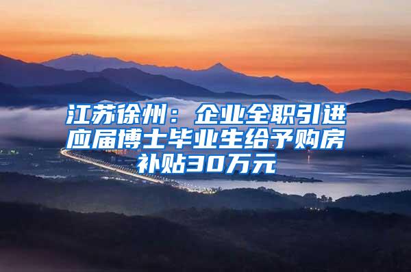 江苏徐州：企业全职引进应届博士毕业生给予购房补贴30万元