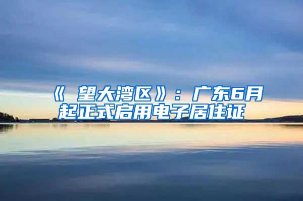 《瞭望大湾区》：广东6月起正式启用电子居住证