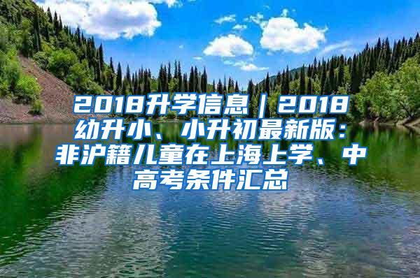 2018升学信息｜2018幼升小、小升初最新版：非沪籍儿童在上海上学、中高考条件汇总