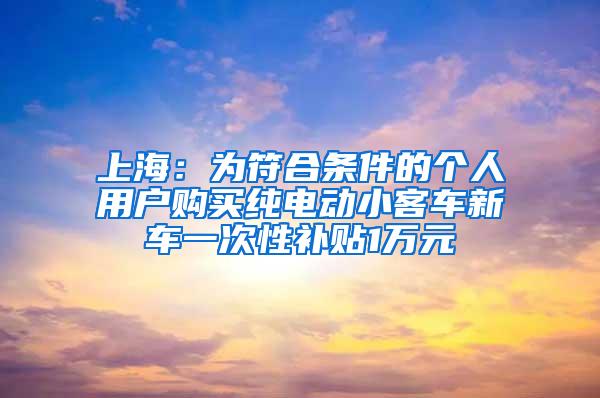 上海：为符合条件的个人用户购买纯电动小客车新车一次性补贴1万元