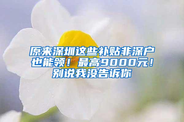 原来深圳这些补贴非深户也能领！最高9000元！别说我没告诉你