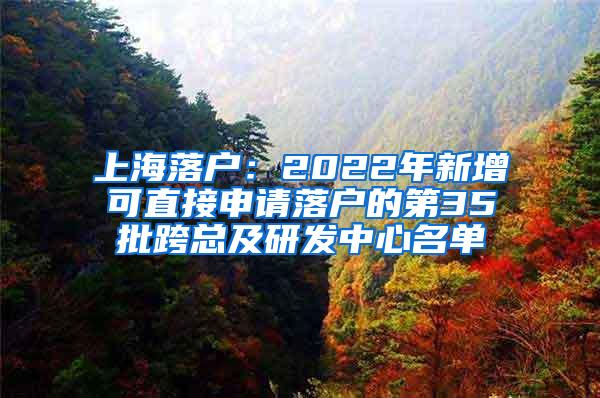 上海落户：2022年新增可直接申请落户的第35批跨总及研发中心名单