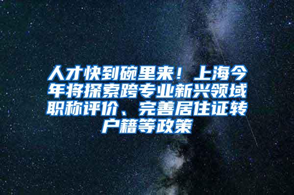 人才快到碗里来！上海今年将探索跨专业新兴领域职称评价、完善居住证转户籍等政策