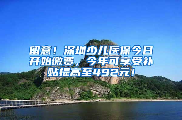 留意！深圳少儿医保今日开始缴费，今年可享受补贴提高至492元！