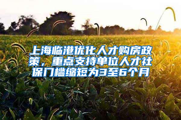 上海临港优化人才购房政策，重点支持单位人才社保门槛缩短为3至6个月