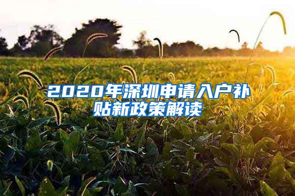 2020年深圳申请入户补贴新政策解读