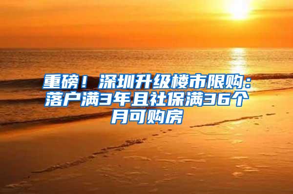 重磅！深圳升级楼市限购：落户满3年且社保满36个月可购房