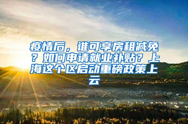 疫情后，谁可享房租减免？如何申请就业补贴？上海这个区启动重磅政策上云