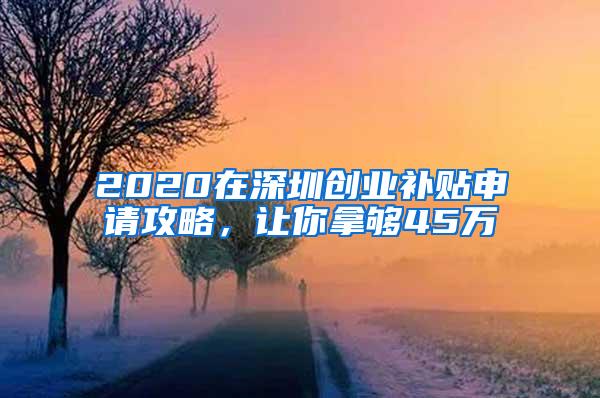 2020在深圳创业补贴申请攻略，让你拿够45万