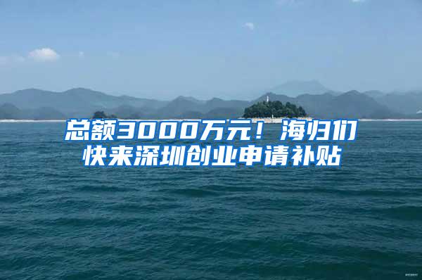 总额3000万元！海归们快来深圳创业申请补贴