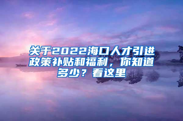 关于2022海口人才引进政策补贴和福利，你知道多少？看这里