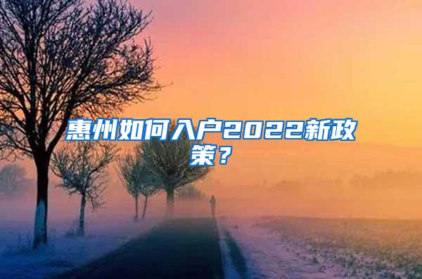 惠州如何入户2022新政策？