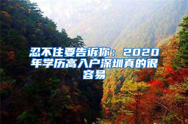 忍不住要告诉你：2020年学历高入户深圳真的很容易