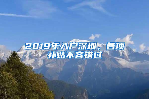 2019年入户深圳，各项补贴不容错过