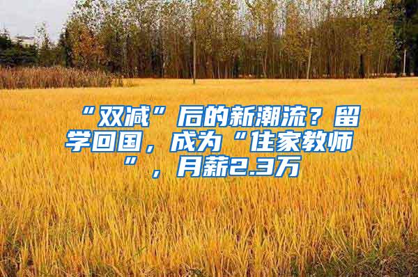 “双减”后的新潮流？留学回国，成为“住家教师”，月薪2.3万