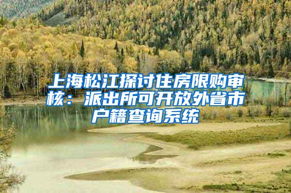 上海松江探讨住房限购审核：派出所可开放外省市户籍查询系统