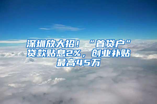 深圳放大招！“首贷户”贷款贴息2%，创业补贴最高45万