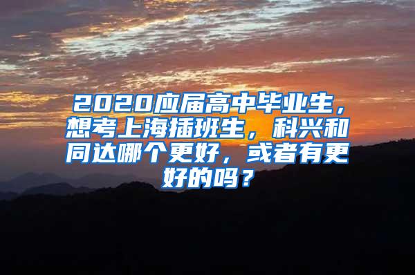 2020应届高中毕业生，想考上海插班生，科兴和同达哪个更好，或者有更好的吗？