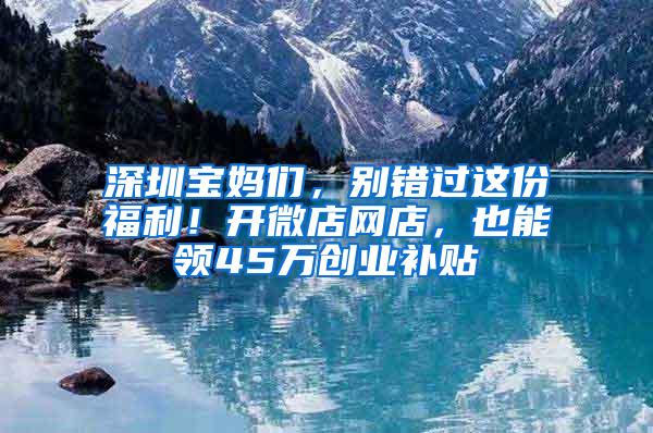 深圳宝妈们，别错过这份福利！开微店网店，也能领45万创业补贴