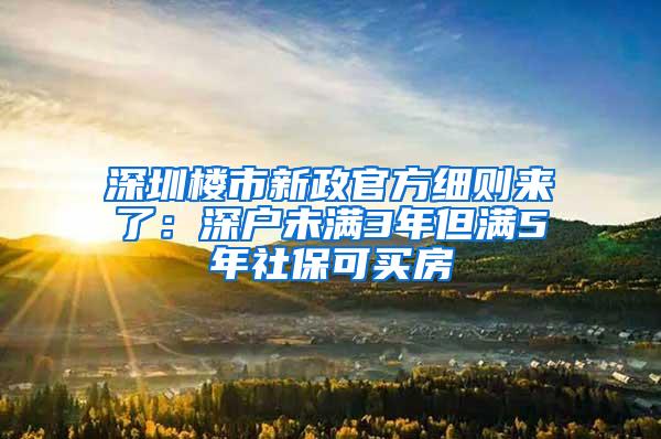 深圳楼市新政官方细则来了：深户未满3年但满5年社保可买房