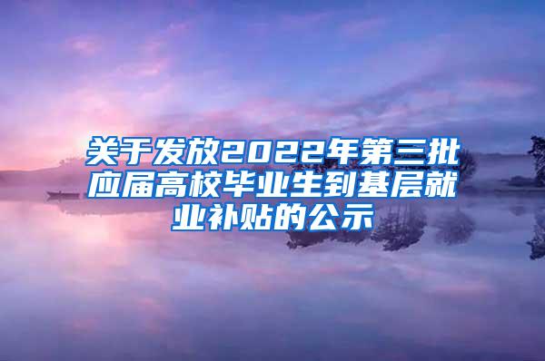 关于发放2022年第三批应届高校毕业生到基层就业补贴的公示