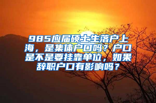 985应届硕士生落户上海，是集体户口吗？户口是不是要挂靠单位，如果辞职户口有影响吗？