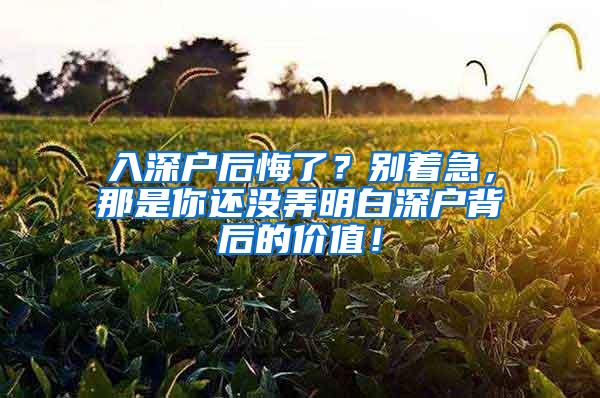 入深户后悔了？别着急，那是你还没弄明白深户背后的价值！