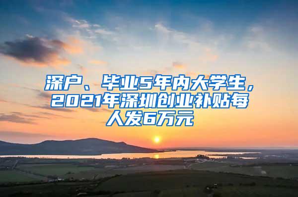 深户、毕业5年内大学生，2021年深圳创业补贴每人发6万元