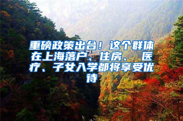 重磅政策出台！这个群体在上海落户、住房、 医疗、子女入学都将享受优待