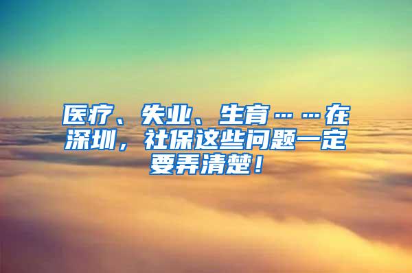 医疗、失业、生育……在深圳，社保这些问题一定要弄清楚！