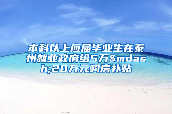 本科以上应届毕业生在泰州就业政府给5万—20万元购房补贴