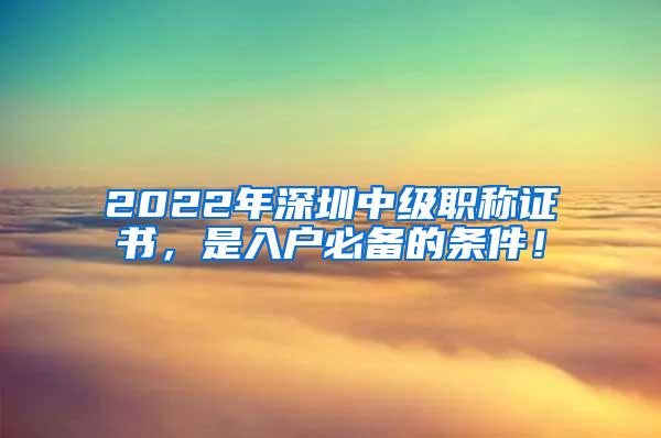 2022年深圳中级职称证书，是入户必备的条件！