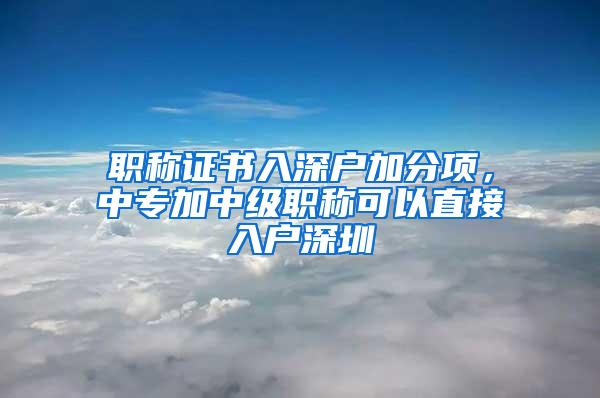 职称证书入深户加分项，中专加中级职称可以直接入户深圳