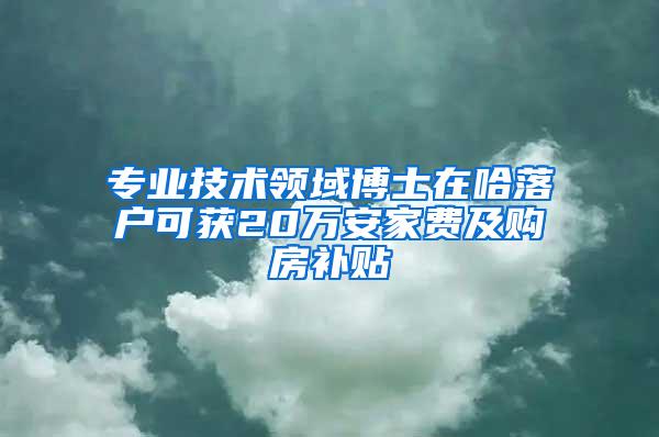 专业技术领域博士在哈落户可获20万安家费及购房补贴