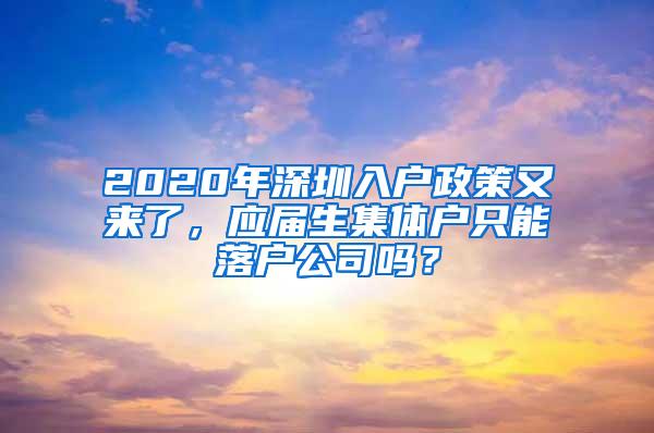 2020年深圳入户政策又来了，应届生集体户只能落户公司吗？