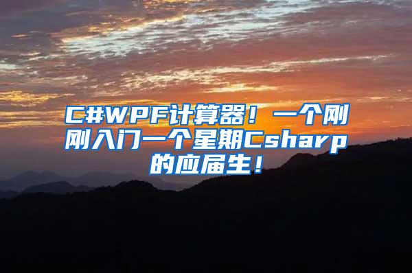 C#WPF计算器！一个刚刚入门一个星期Csharp的应届生！