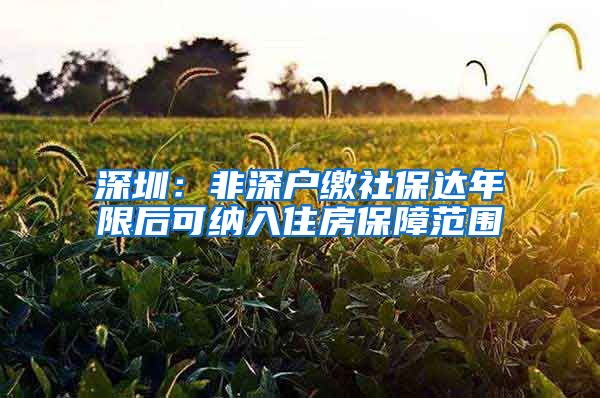 深圳：非深户缴社保达年限后可纳入住房保障范围