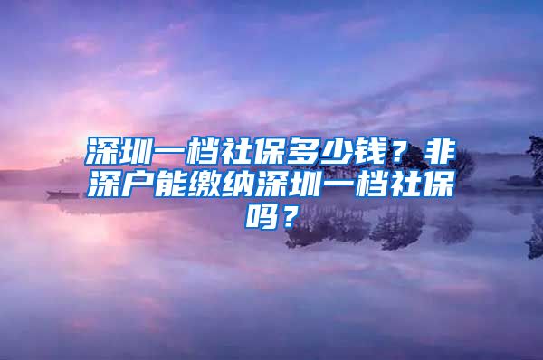 深圳一档社保多少钱？非深户能缴纳深圳一档社保吗？